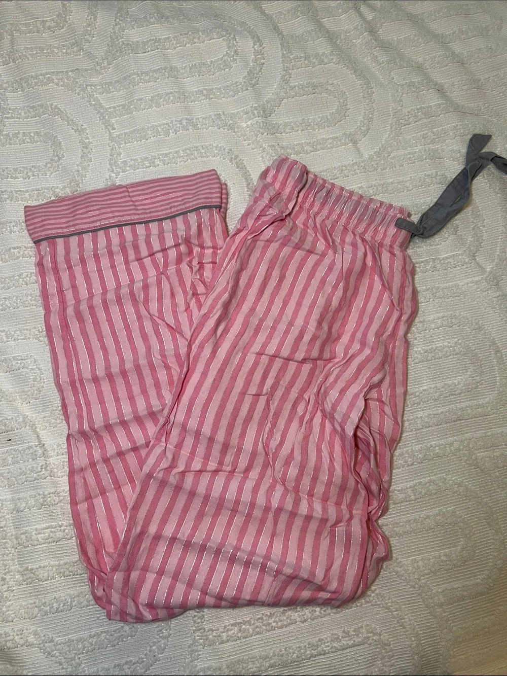 Victoria's Secret Pink Striped Pajama Set with Gray Trim - Picture 3 of 4